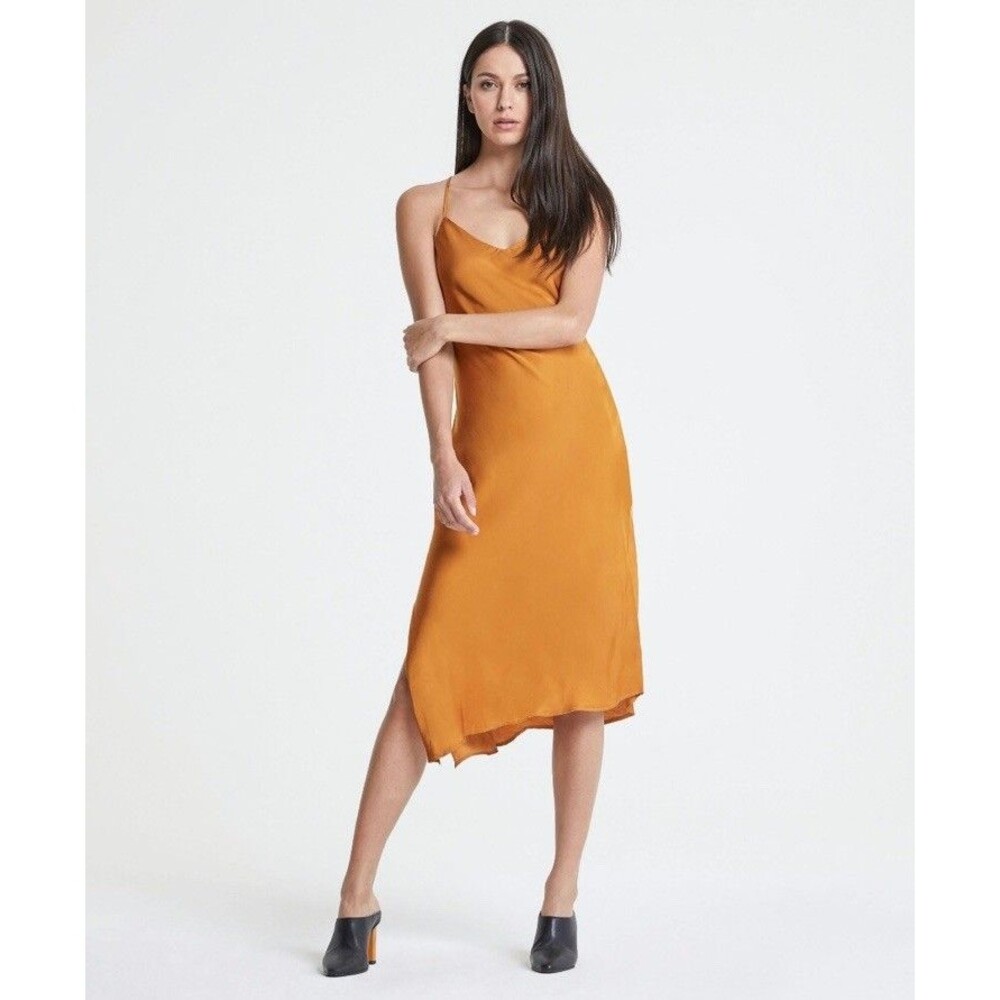 AG Adriano Goldschmied Scarlet Slip Midi  Dress Silk Mustard Yellow Size M